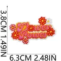 Detailed macro view of Flower Power embroidered patch with dimensions 6.3cm x 3.8cm - Flower Power Artistic Word (X30YJ-092-11)