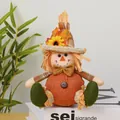 Festive handcrafted scarecrow doll for autumn harvest home decor sitting on white books - Style D (Pumpkin Color Round Body)