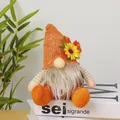 Harvest gnome plush with orange knit hat and sunflower for Thanksgiving decor. - Style F (Orange Gold Texture Hat Beard)