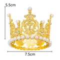 Elegant gold children's birthday crystal crown with pearls, 7.5cm width and 5.5cm height - Five-Leaf Full Round Style / Gold