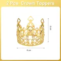Set of 2 golden alloy crystal crown toppers for birthday cake, size 6x6cm detail - Rhombus Square Style / 2 Pcs/Set / Gold