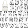 Set mit 26 cremeweißen Chenille-Buchstaben-Patches für Taschen und Kleidung - Schwarzer Hintergrund Weißer Buchstabe / 26er Set
