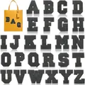 Komplettes Set mit 26 dunkelgrauen Chenille-Buchstaben-Patches für Taschen, 7cm Größe - Schwarzer Hintergrund Schwarzer Buchstabe / 26er Set