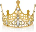 Elegant golden alloy crown with large sparkling rhinestones for children's birthdays - Four-Corner Marquise Style / Gold