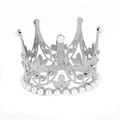 Elegant silver alloy crown with white pearls and sparkling crystal rhinestones for kids - Five-Leaf Full Round Style / Silver