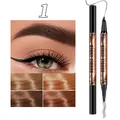 Dual-ended waterproof eyebrow pencil and eyeliner with four-pronged tip for brown shades. - Dark Brown Series (Q563-01#) / Dark Brown