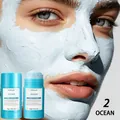 Detailed view of Bosuya Ocean pore clay stick mask with texture application on face - Ocean Clay (B2240-2) / Blue