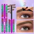Detailed view of QICIY peel-off tattoo brow gel with application results and applicator - Color 02 / Light Brown