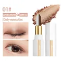 Detail of two-tone eyeshadow stick 01# with dark brown and white shimmer swatches - 01# Dark Brown + White