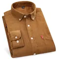 Men's vintage slim fit 100% cotton corduroy long sleeve shirt in camel brown - 39 / Tops / Turmeric