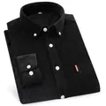 Premium men's black corduroy long-sleeve shirt made of 100% cotton with slim fit design - 39 / Tops / Black