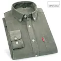 Sage green men's corduroy shirt, 100% cotton long-sleeve casual button-down - Army Green