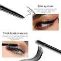 Detail showing slim liquid eyeliner strokes and thick black volumizing mascara on eyes - Mascara and Eyeliner Set
