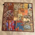 Vintage French style printed silk square scarf with retro floral and text patterns - Vintage Floral (HXM66-咖色复古花) / 66*66cm / Brown