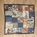 Vintage patchwork print silk scarf for women with bird and floral pattern details - Vintage Illustration (HXM66-复古插图) / 66*66cm / Beige