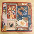 Vintage style silk-like square scarf featuring artistic tropical plant and bird print - Orange Fragrance (HXM66-橘调暗香) / 66*66cm / Orange