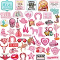 Macro detail of 50-piece pink cowgirl western cowboy embroidered iron-on patches collection. - Pink Cowboy Set (X11NZ-514-YT) / 50 Pieces