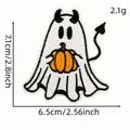 Detail view of cartoon ghost embroidery patch with pumpkin for Halloween - Devil Horns Pumpkin Ghost Style (2#)