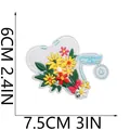 Close-up of medical stethoscope flower embroidered patch with 7.5x6cm dimension lines. - Stethoscope with Flowers Style (C26XZ-102-44)