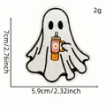 Detail view showing dimensions of a ghost embroidery patch for Halloween themes - Ghost with Flower Cup Style (3#)