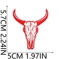 Detailed view of red and white cow skull embroidered patch with 5.7cm x 5cm dimensions - Bull Skull Style (X11NZ-066-05)