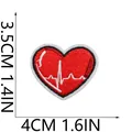 Detailed view of red heart heartbeat embroidered patch with 4cm x 3.5cm dimensions - Red ECG Heart Style (C26XZ-065-41)