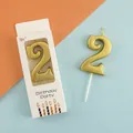Golden birthday number 2 candle in retail box for cake decoration - Number 2 / Gold
