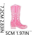 Pink western cowboy boot embroidered patch size diagram 7.2cm by 5cm - Pink Western Cowboy Boots Style (X11NZ-108-14) / 1 Piece/Pack (7.2x5cm)