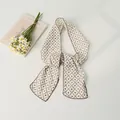 Elegant cotton-linen skinny scarf featuring brown clover diamond pattern in Japanese style - White Plaid Clover