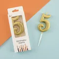 Golden number 5 cake candle decoration in a white retail window box for parties - Number 5 / Gold