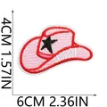 Detail showing pink cowboy hat embroidery patch with star, dimensions 6cm by 4cm - Five-Point Star Pink Cowboy Hat Style (X11NZ-075-22)