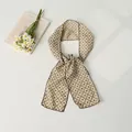 Vintage Japanese style cotton linen skinny scarf with brown clover diamond pattern. - Beige Plaid Clover