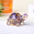 Exquisite handcrafted amethyst crystal chip and gold foil turtle figurine for home decor - Amethyst + Gold Foil