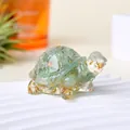 Cute resin turtle figurine with natural green crystal chips and gold leaf detail - Green Aventurine With Gold Foil