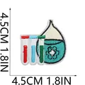 Close-up showing dimensions of cartoon medical flask and test tube embroidery patch - Test Tubes Style (C26XZ-088-33)