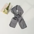 Grey cotton-linen texture skinny scarf with clover pattern and diamond grid for women - Gray Plaid Clover