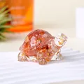 Cute crystal resin turtle figurine featuring orange stone chips and shiny gold foil accents - Red Glue Flower With Gold Foil