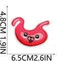 Detail view of cute pink stomach organ embroidered patch with dimension markings - Stomach Style (C26XZ-093-31)