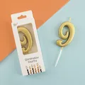 Golden number 9 birthday candle for cake decoration in white retail gift packaging box - Number 9 / Gold