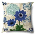 Fodera per cuscino decorativa in lino con farfalle blu e fiori per l'arredamento divano - Farfalla Floreale Blu Profondo (15004-2) / Pezzo Singolo (Senza Interno)
