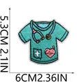 Detailed embroidered medical scrub patch with stethoscope heart design and dimension markings - Scrub Top Style (C26XZ-11-30)