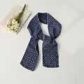 Navy blue cotton linen scarf with white clover diamond print and scalloped edges - Navy Plaid Clover