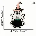 Vista detallada del parche bordado de fantasma con información de tamaño y peso. - Estilo Fantasma con Caldero de Poción (16#)