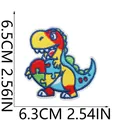 Detailed colorful dinosaur puzzle embroidery patch with dimensions 6.5cm x 6.3cm. - Cartoon Dinosaur Style (X23ZB-145-01)