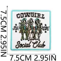 Square Western cowgirl social club embroidery patch detailed view, size 7.5cm by 7.5cm - Cowgirl Social Club Style (X11NZ-195-34) / Pink