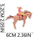 Detailed view of Western cowboy horse embroidery patch with 6cm and 5.2cm dimensions. - Female Rider Style (X11NZ-09-38) / 5.2x6cm