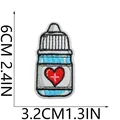 Detailed dimension of cartoon medical bottle embroidered patch with heart and cross. - Medical Bottle Style (C26XZ-078-22)