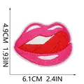 Detailed view of red and pink embroidered lips patch with precise 6.1cm by 4.9cm size measurements - Red Lips Style (X11NZ-11-46) / 4.9x6.1cm