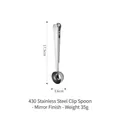 Polished stainless steel coffee measuring spoon with bag sealing clip, 17.5cm long - Shiny Finish / 15ml / Silver