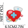 Detailed close-up view of heart nurse embroidery patch showing 7cm by 6.5cm dimensions - Nurse Floral Heart Style (C26XZ-12-14)
